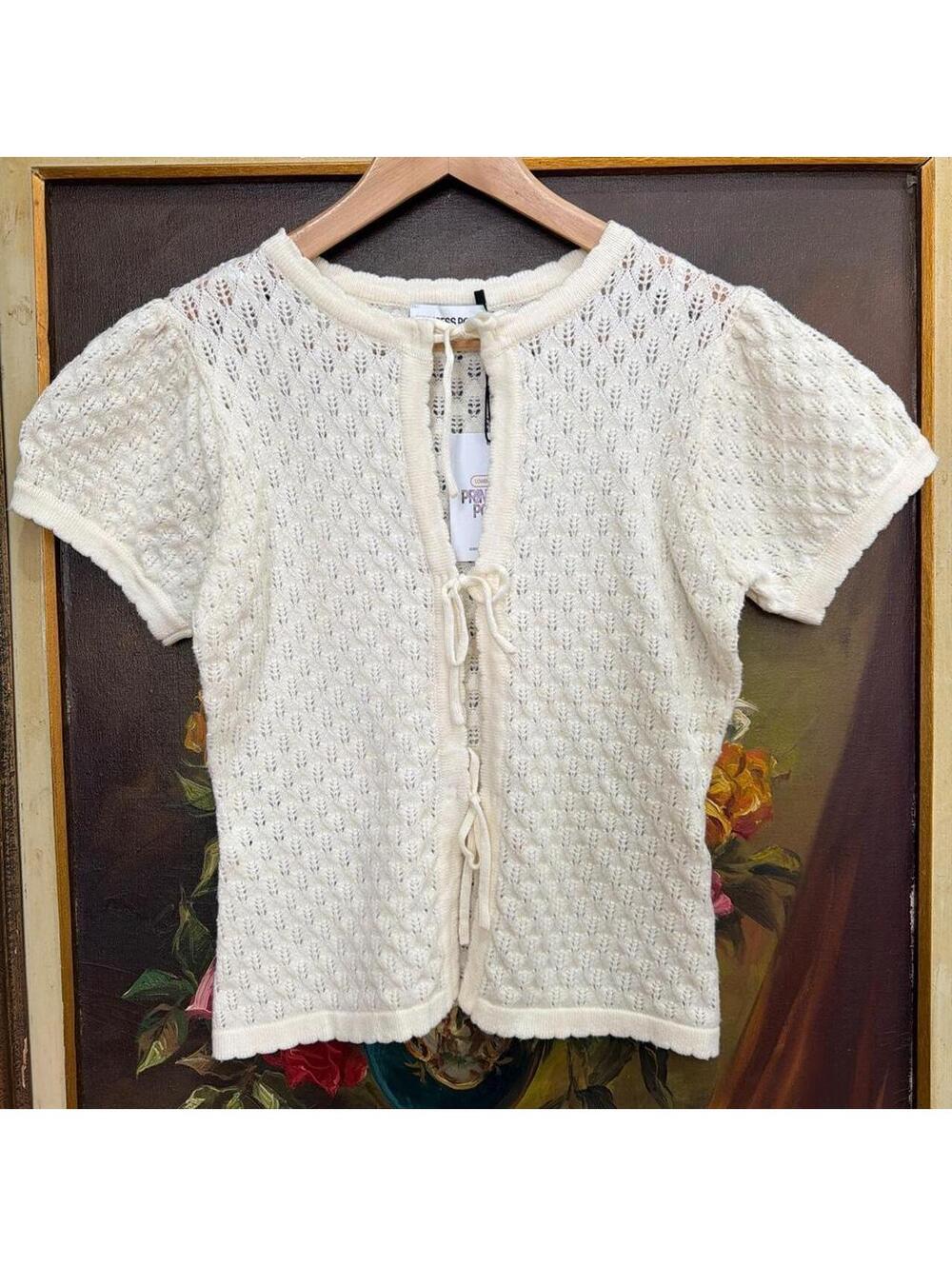 Princess Polly Cream Lace Cardigan Tie Front Sheer Floral Size 6